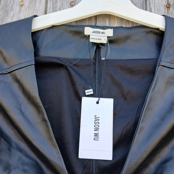Jason Wu  Faux Leather Black Front‎ Knot Cut Out Mini Dress Womens Sz Large NWT - Picture 7 of 8